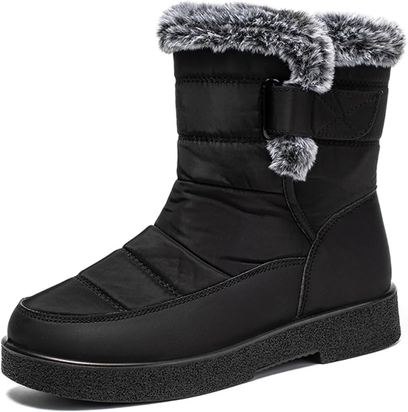 Ladies Fashion Winter Plush Insulation Solid Leather Thick Heeled Snow Boots W0mens Winter Boots Mid-Calf Booties