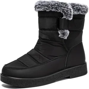 Ladies Fashion Winter Plush Insulation Solid Leather Thick Heeled Snow Boots W0mens Winter Boots Mid-Calf Booties