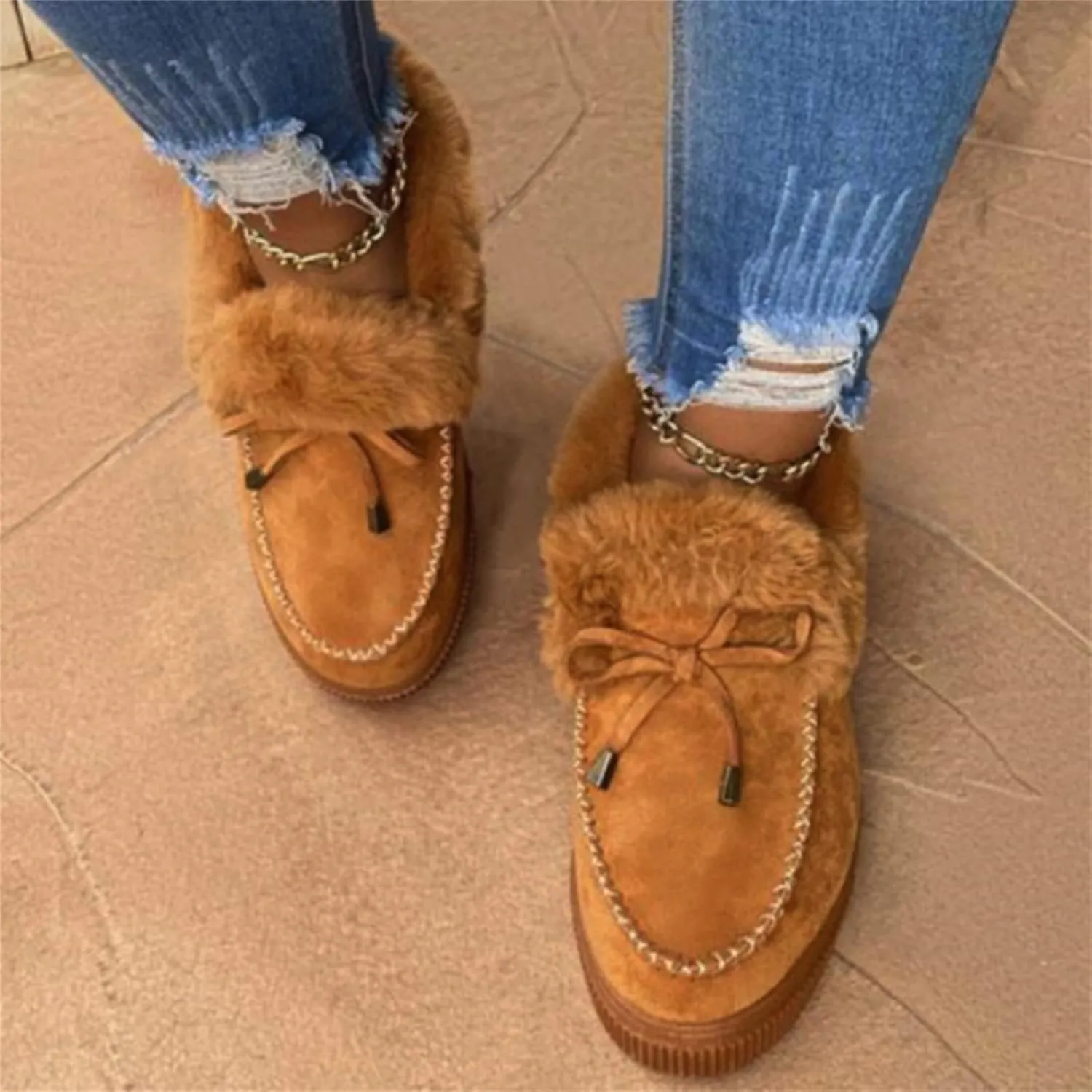 Ladmiple Booties For Women 2024 Snow Boots Winter Shoes Fur Lined Warm Slip On Ankle Boots Comfortable Walking Loafers Shoes