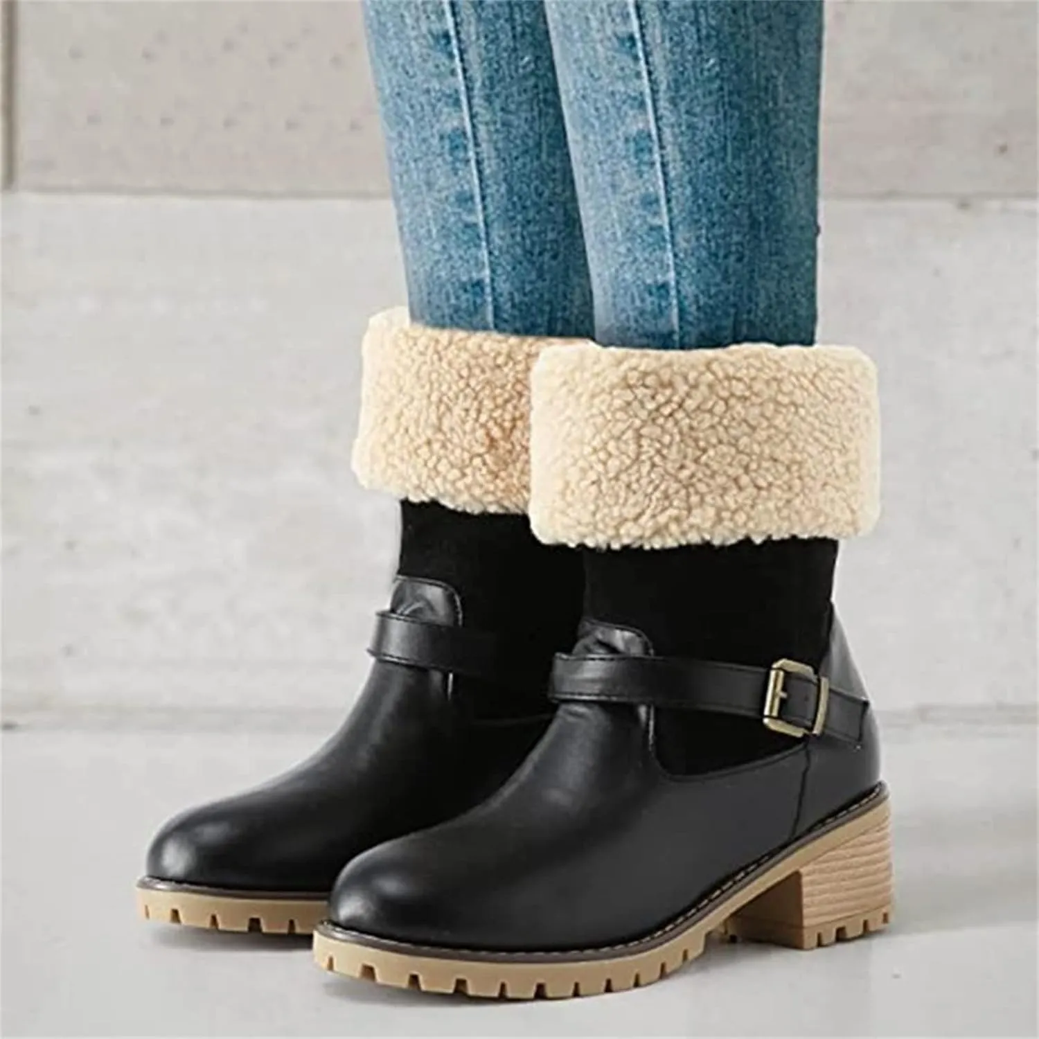 Ladmiple Snow Boots For Women Cute High Top Warm Fur Lined Winter Ankle Booties Outdoor Slip On Fashion Mid Calf Walking Shoe