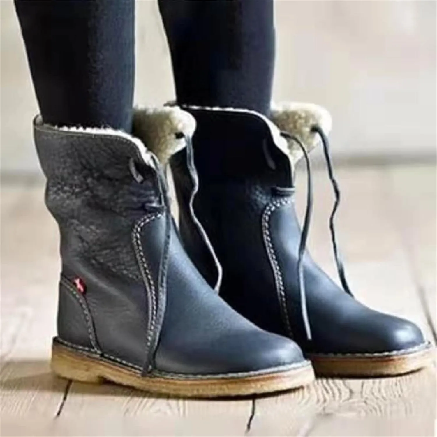 Ladmiple Snow Boots For Women Cute High Top Winter Ankle Booties Slip on Warm Comfortable Fur Lined Mid Calf Walking Shoes