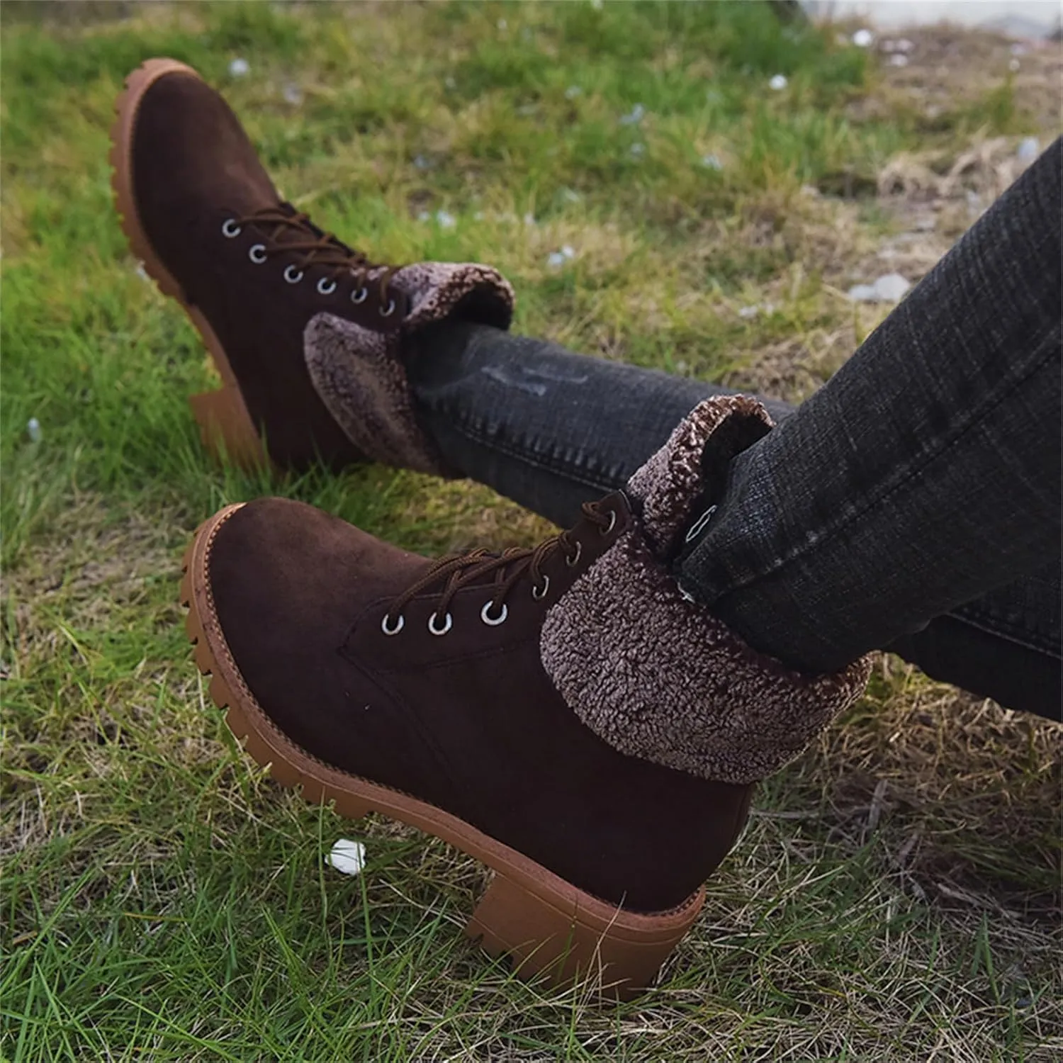 Ladmiple Snow Boots For Women Wide Width Casual Lace Up Warm Loafers Shoes Faux Fur-Lined Comfort Winter Ankle Booties