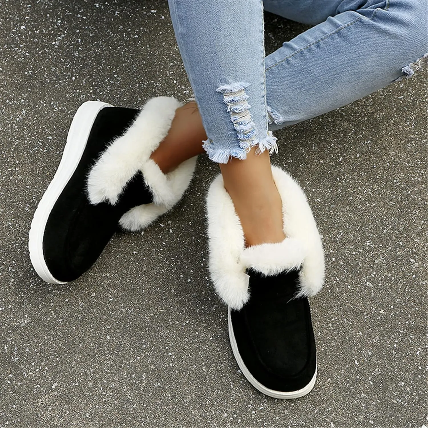 Ladmiple Winter Boots For Women Wide Width Snow Boots Warm Fur Lined Anti-Slip Outdoor Slip On Comfortable Ankle Booties