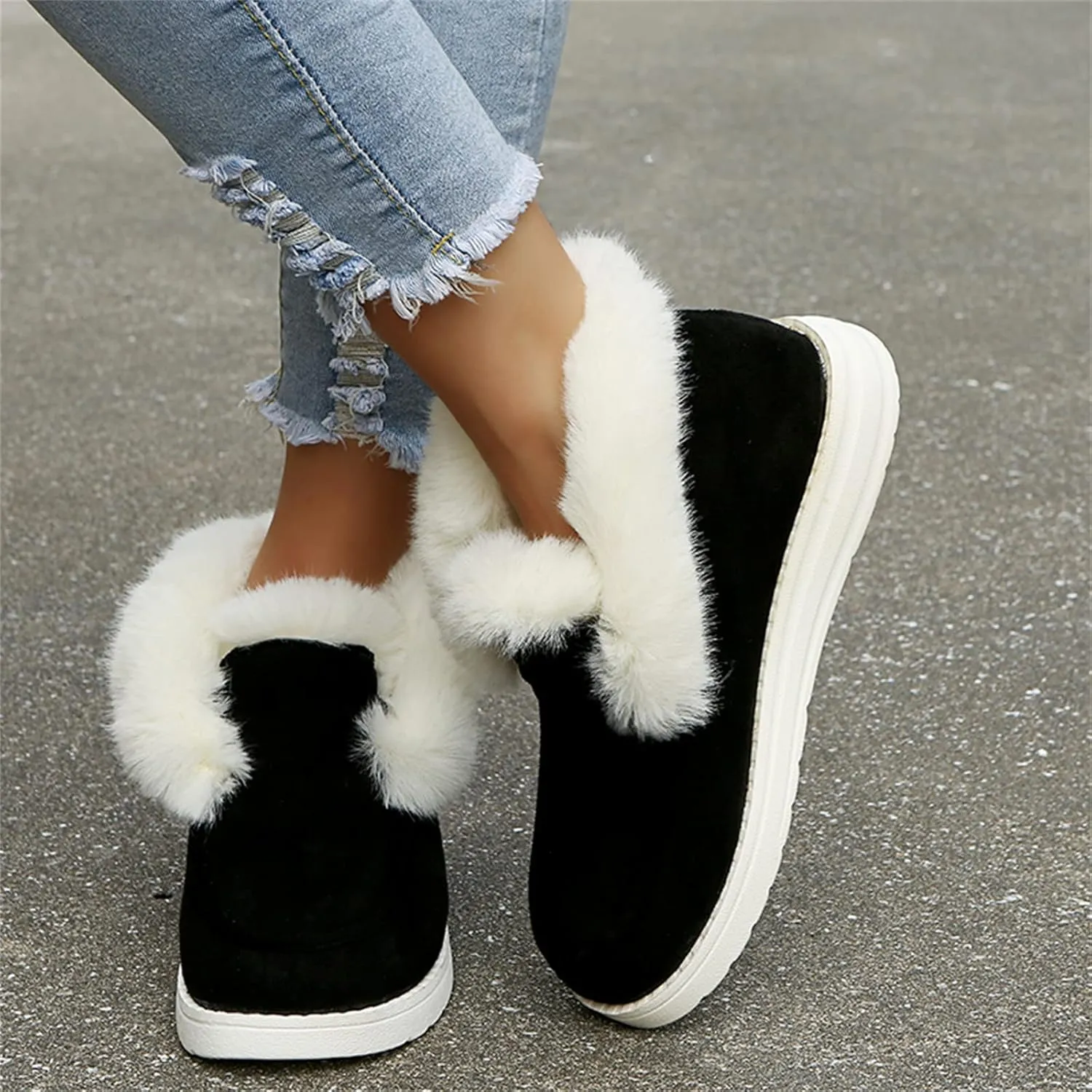 Ladmiple Winter Boots For Women Wide Width Snow Boots Warm Fur Lined Anti-Slip Outdoor Slip On Comfortable Ankle Booties