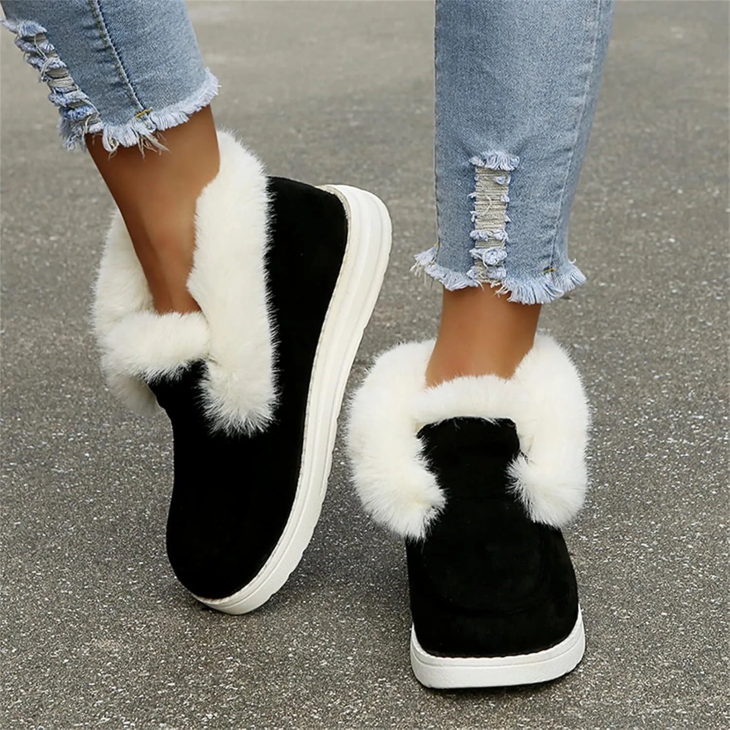 Ladmiple Winter Boots For Women Wide Width Snow Boots Warm Fur Lined Anti-Slip Outdoor Slip On Comfortable Ankle Booties