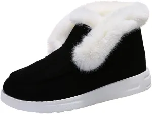 Ladmiple Winter Boots For Women Wide Width Snow Boots Warm Fur Lined Anti-Slip Outdoor Slip On Comfortable Ankle Booties