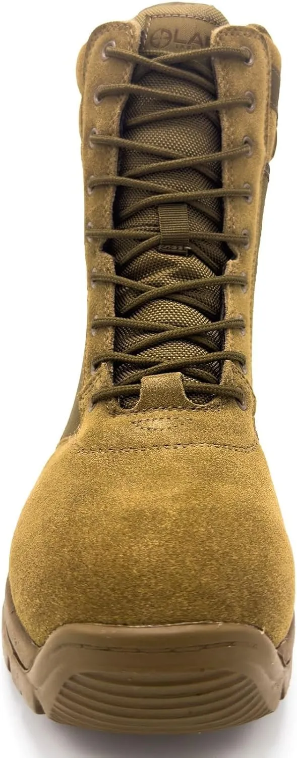 LAPG Men's Core 8" Side-Zip Duty Boots, Lightweight Tactical Combat Boots for Men, Work Hiking Outdoor Shoes, Coyote