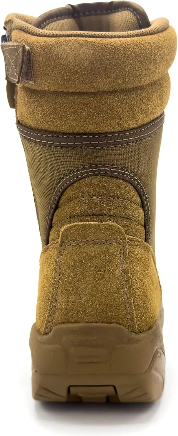 LAPG Men's Core 8" Side-Zip Duty Boots, Lightweight Tactical Combat Boots for Men, Work Hiking Outdoor Shoes, Coyote