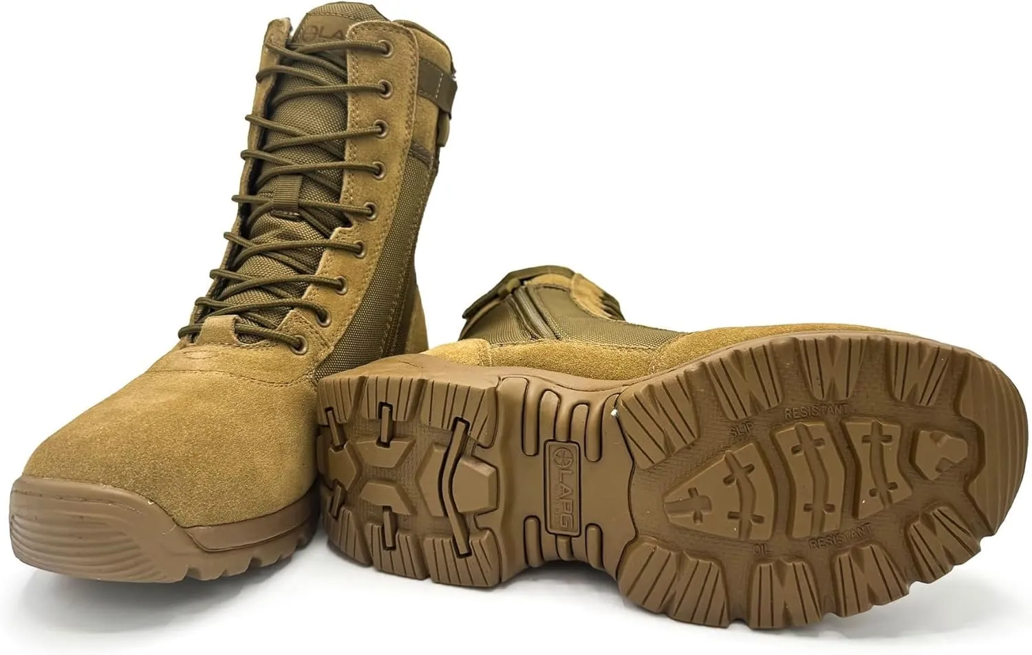 LAPG Men's Core 8" Side-Zip Duty Boots, Lightweight Tactical Combat Boots for Men, Work Hiking Outdoor Shoes, Coyote