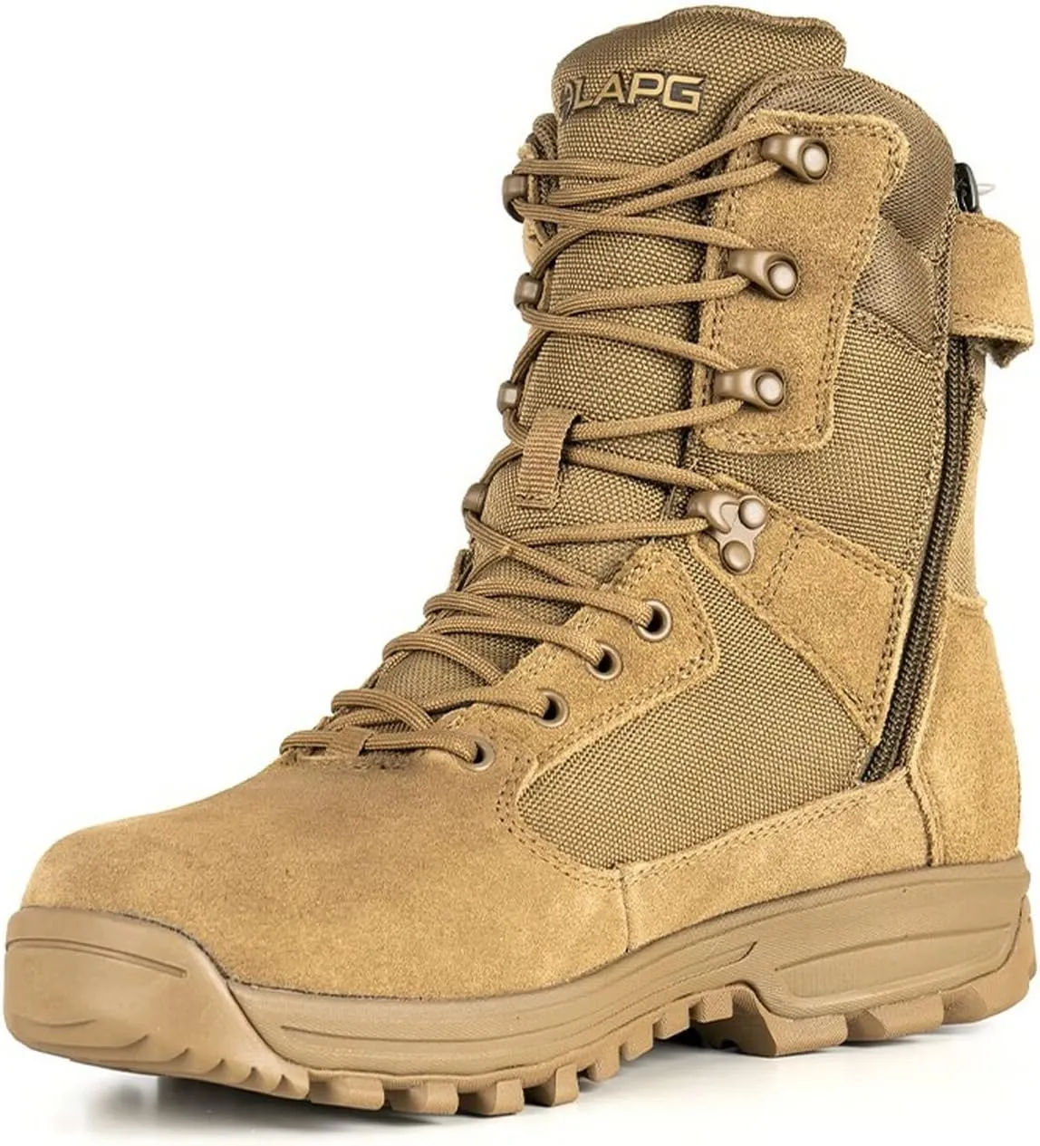 LAPG Mens Sector 8 Waterproof Side-Zip Duty Boots, Breathable & Comfortable Tactical Hiking Combat Boots for Men, Coyote