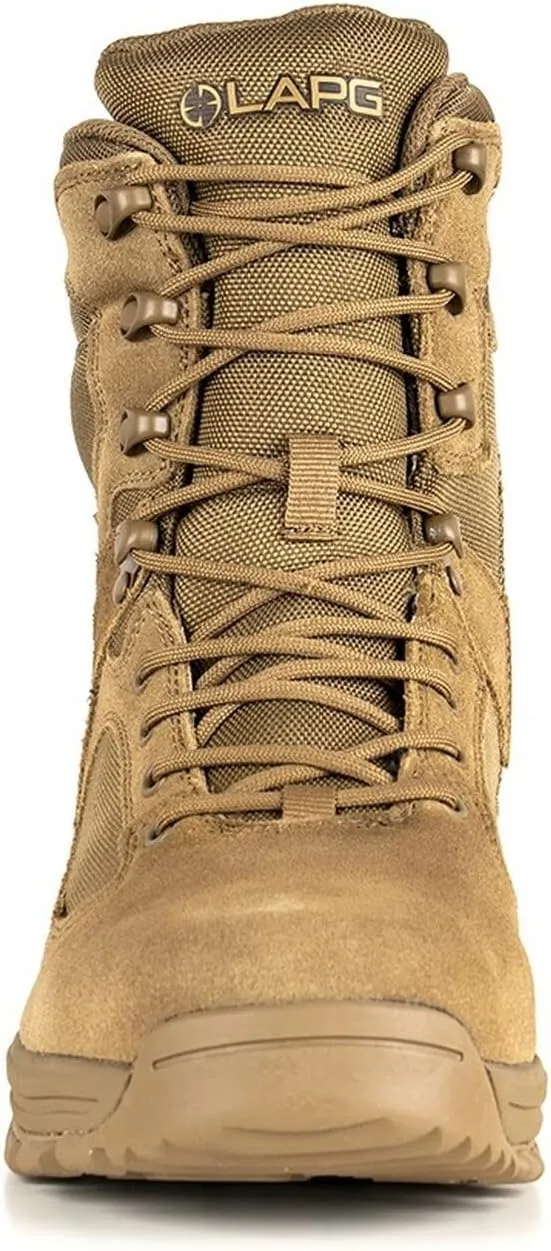 LAPG Mens Sector 8 Waterproof Side-Zip Duty Boots, Breathable & Comfortable Tactical Hiking Combat Boots for Men, Coyote