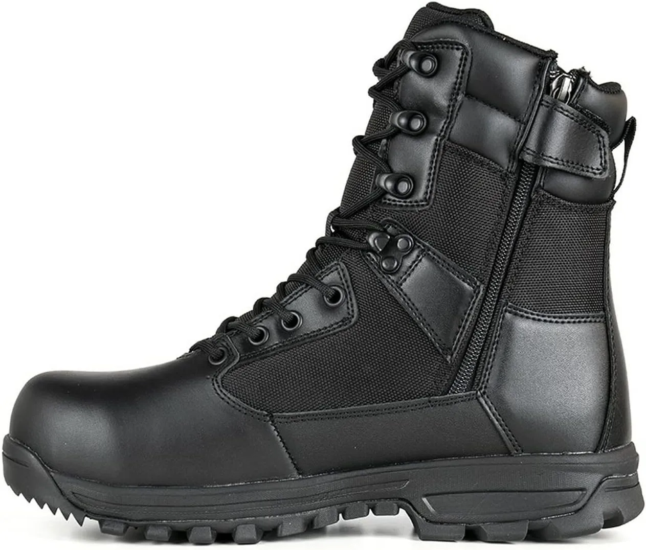 LAPG Mens Sector 8 Waterproof Side-Zip Duty Boots, Breathable & Comfortable Tactical Hiking Combat Shoes for Men, Black