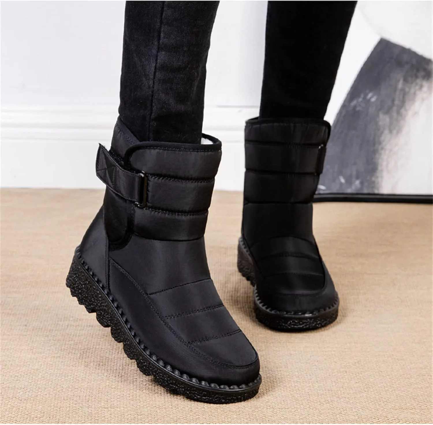 Lausiuoe Snow Boots For Women Waterproof Insulated Wide Width Winter Shoes with Fur Lined Warm Slip On Outdoor Booties