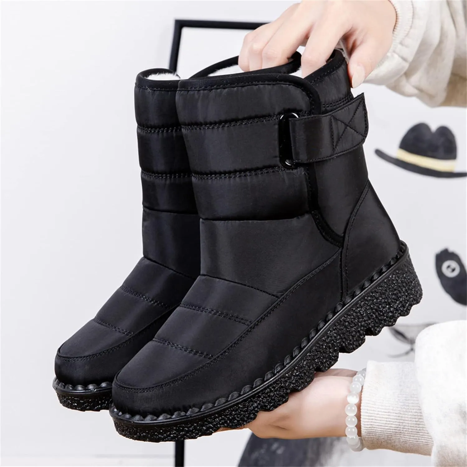 Lausiuoe Snow Boots For Women Waterproof Insulated Wide Width Winter Shoes with Fur Lined Warm Slip On Outdoor Booties