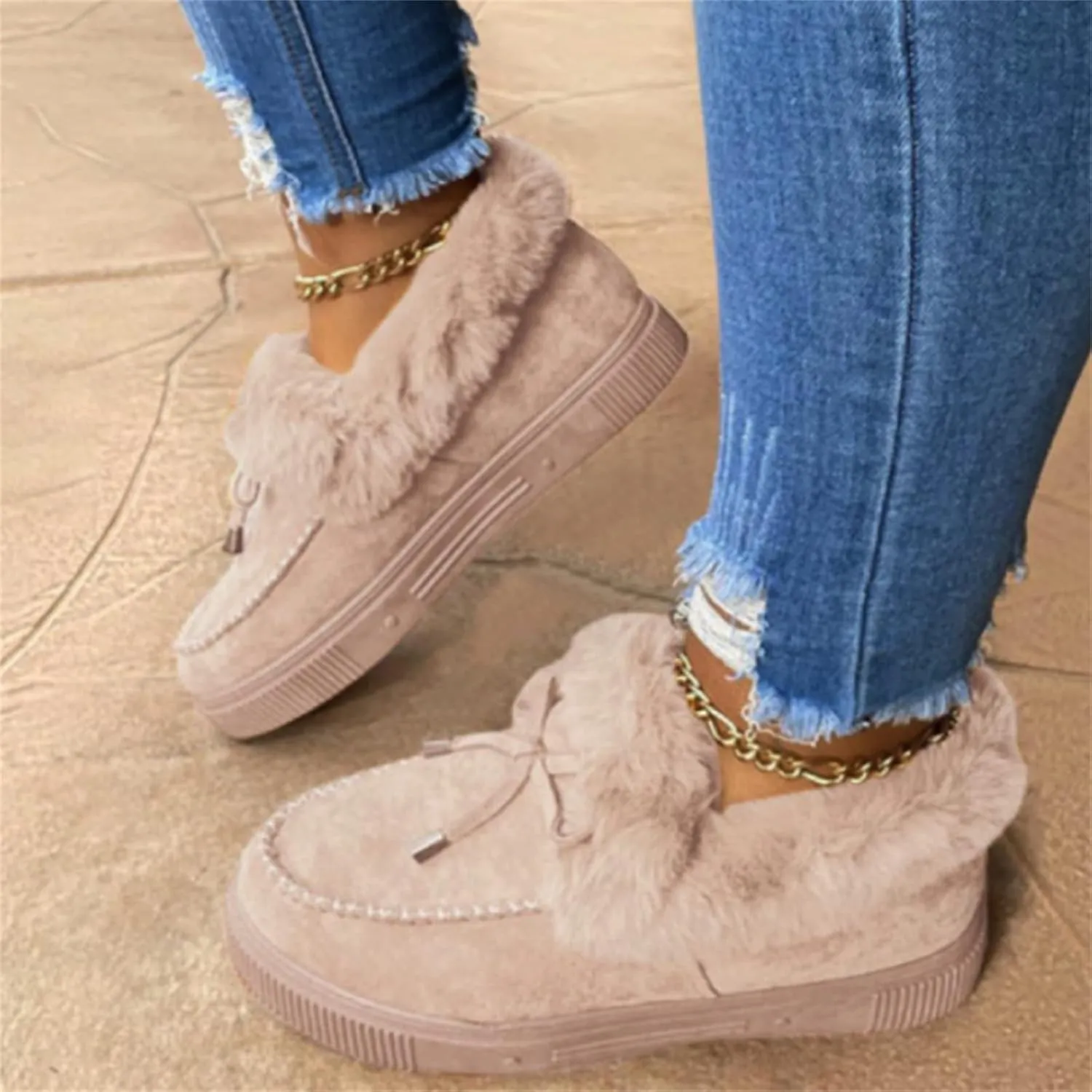 Lausiuoe Snow Boots For Women Wide Width Fluffy Fuzzy Ankle Booties Soft Memory Foam Pull on Fashion Casual Walking Shoes