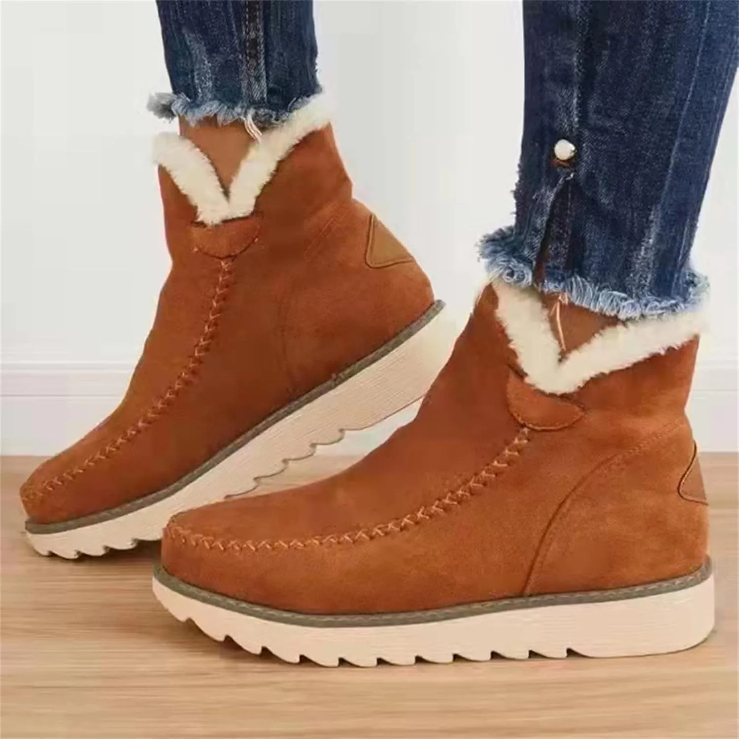 Lausiuoe Winter Dress Boots For Women 2024 Snow Boots Warm Casual Fashion Trendy Slip On Outdoor Fur Lined Fuzzy Loafers Shoe