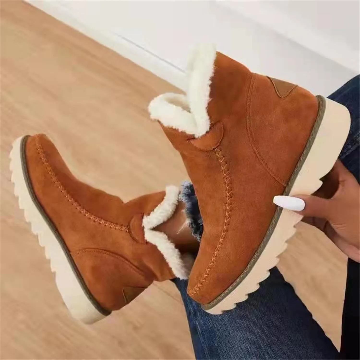 Lausiuoe Winter Dress Boots For Women 2024 Snow Boots Warm Casual Fashion Trendy Slip On Outdoor Fur Lined Fuzzy Loafers Shoe