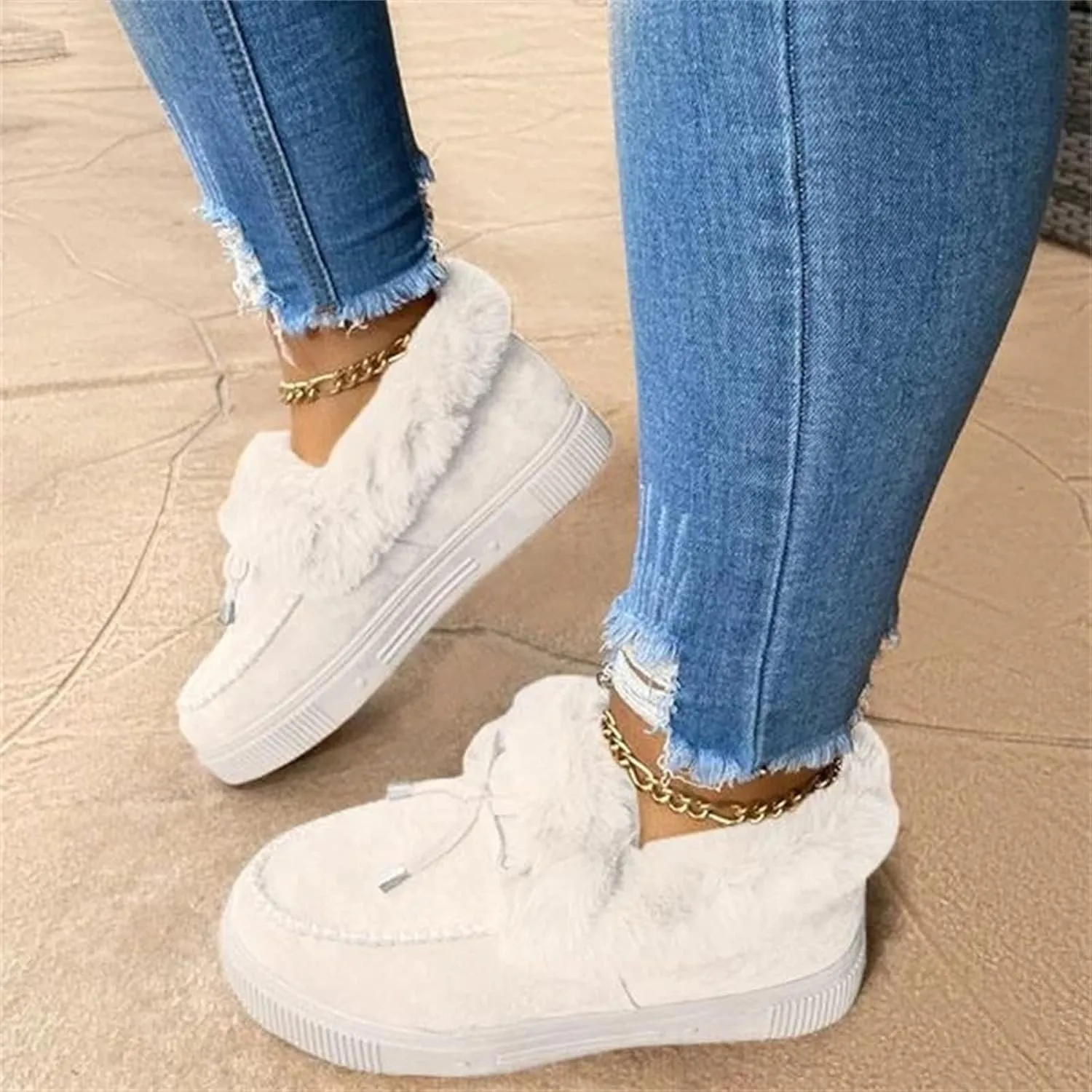 Lausiuoe Winter Fashion Boots For Women 2024 Snow Boots Winter Shoes Fur Lining Warm Ankle Booties Casual Fuzzy Loafers Shoes