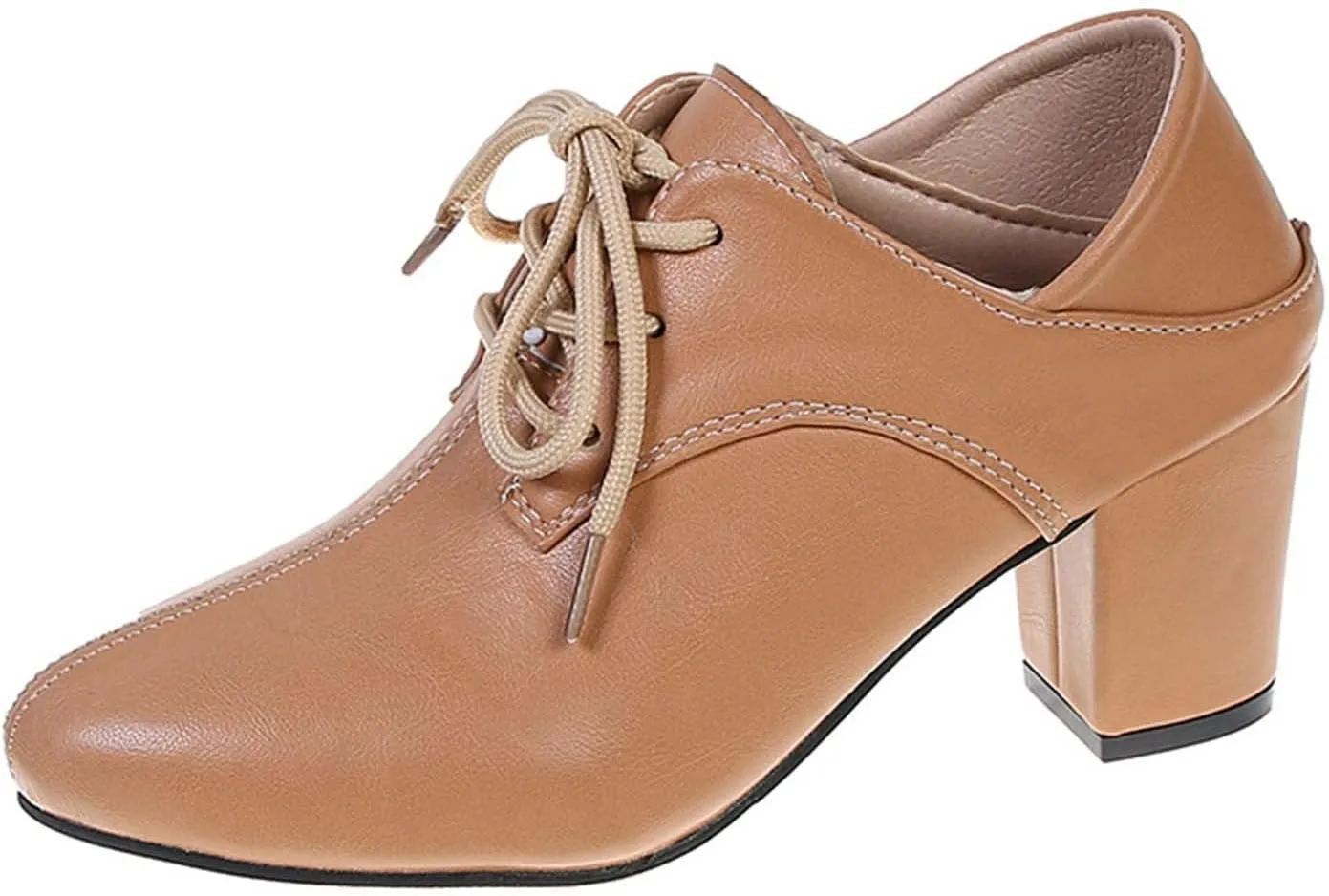 Leather Shoes for Women's British Style Chunky Heels Pointed Toe Lace up Dress Shoes Low Top Slip On Loafer Sneaker