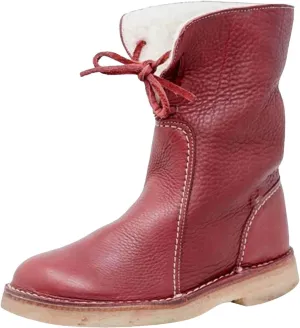Leather Water Proof Insulated Boots for Women Fashionable Solid Mid Calf Boots Fleece Lined Puffy Snow Boots for Women