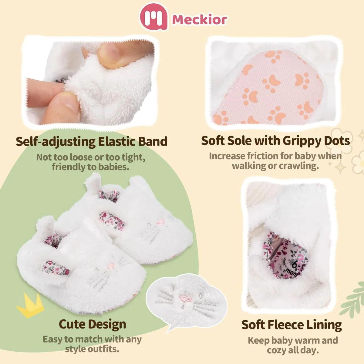 Meckior Save Beautiful Cute Cartoon Infant Unisex Baby Warm Cotton Anti-Slip Soft Sole First Walkers Shoes