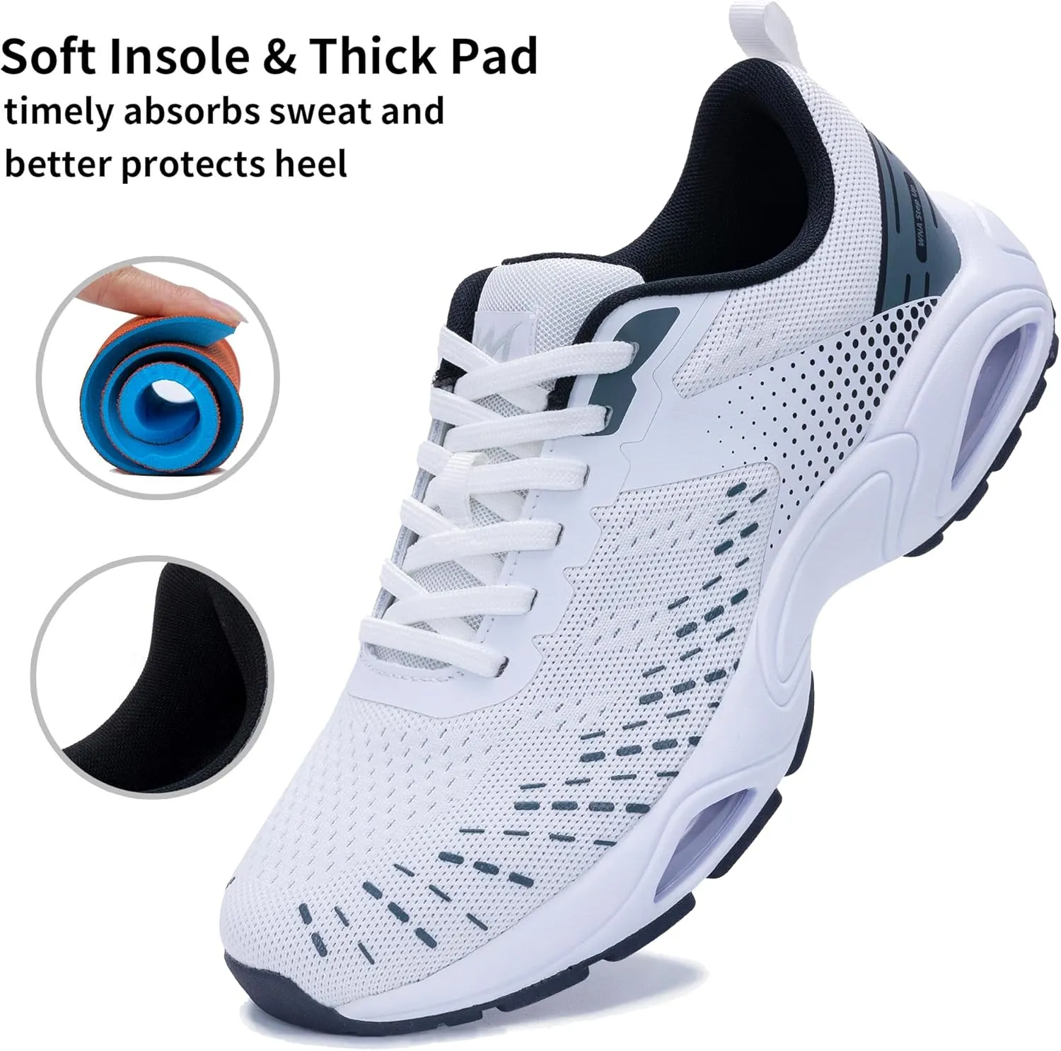 Men Air Running Shoes with Dual Cushions Breathable Lightweight Tennis Walking Sneakers Memory Foam Athletic Sport Shoes