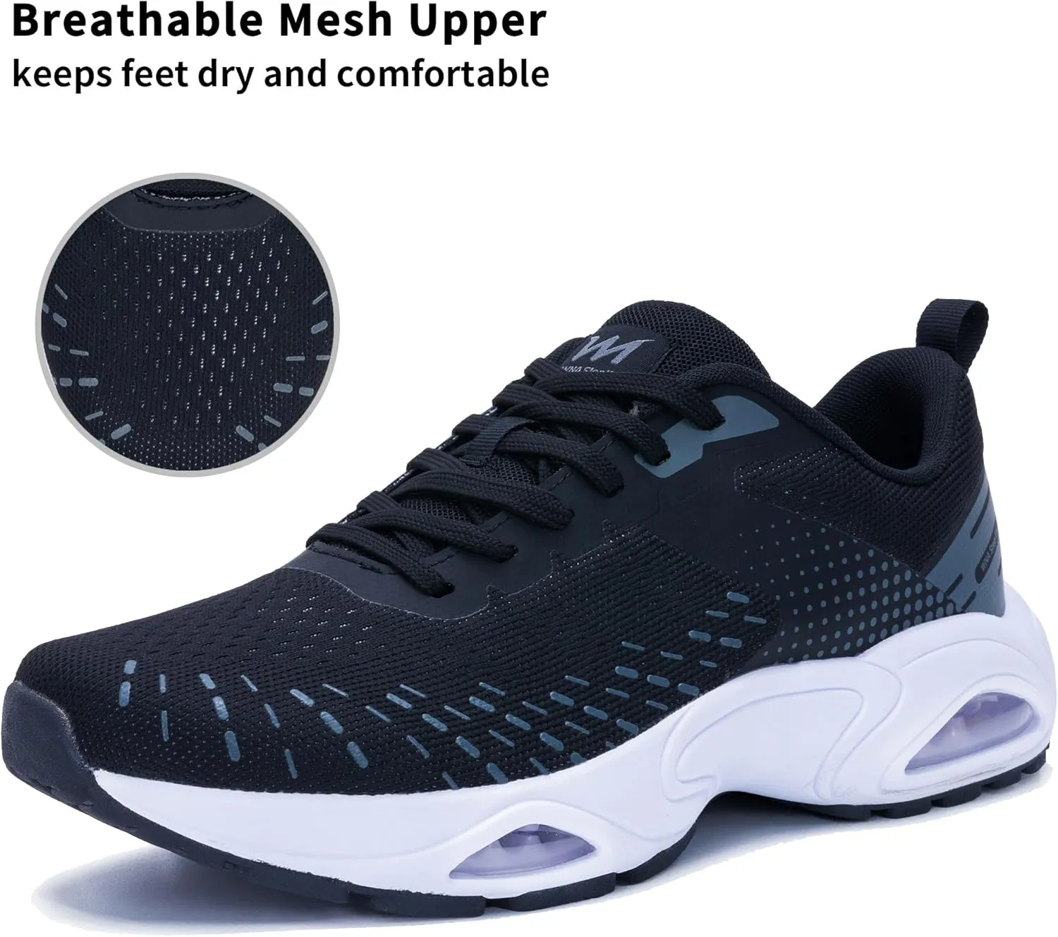 Men Air Running Shoes with Dual Cushions Breathable Lightweight Tennis Walking Sneakers Memory Foam Athletic Sport Shoes