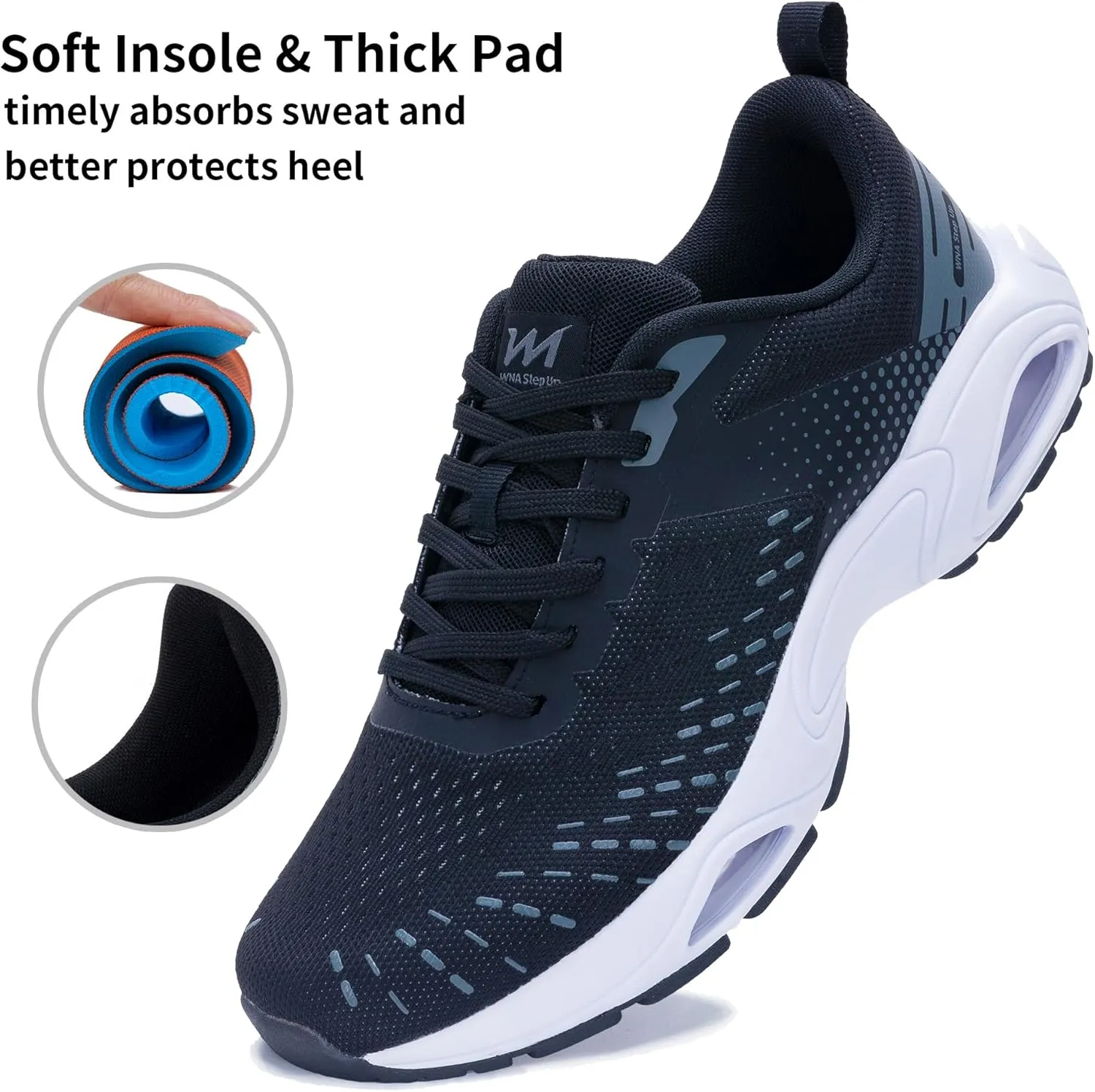 Men Air Running Shoes with Dual Cushions Breathable Lightweight Tennis Walking Sneakers Memory Foam Athletic Sport Shoes