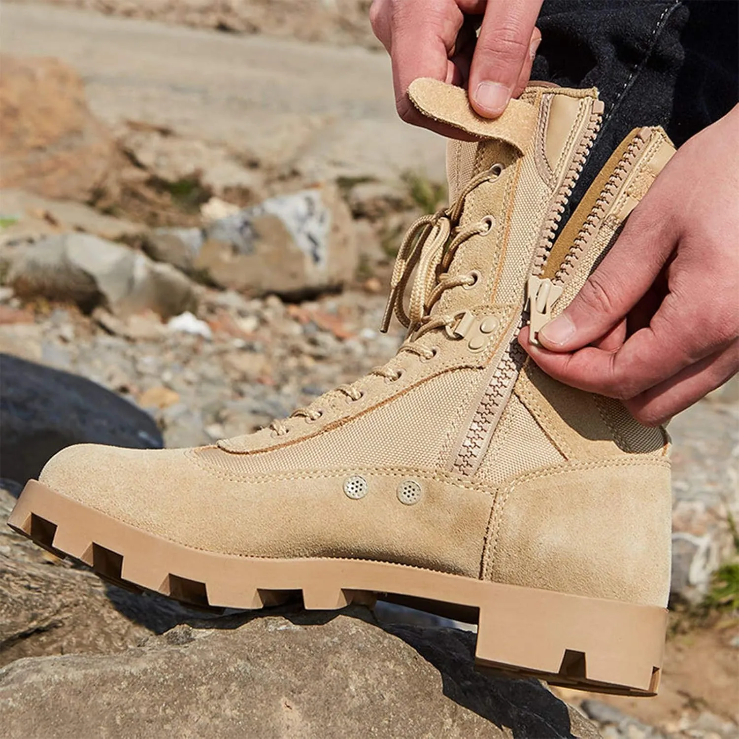 Men Desert Tactical Military Boots, Mens Working Safty Shoes Breathable Army Combat Boots, Men Hiking Shoes,Brown-39