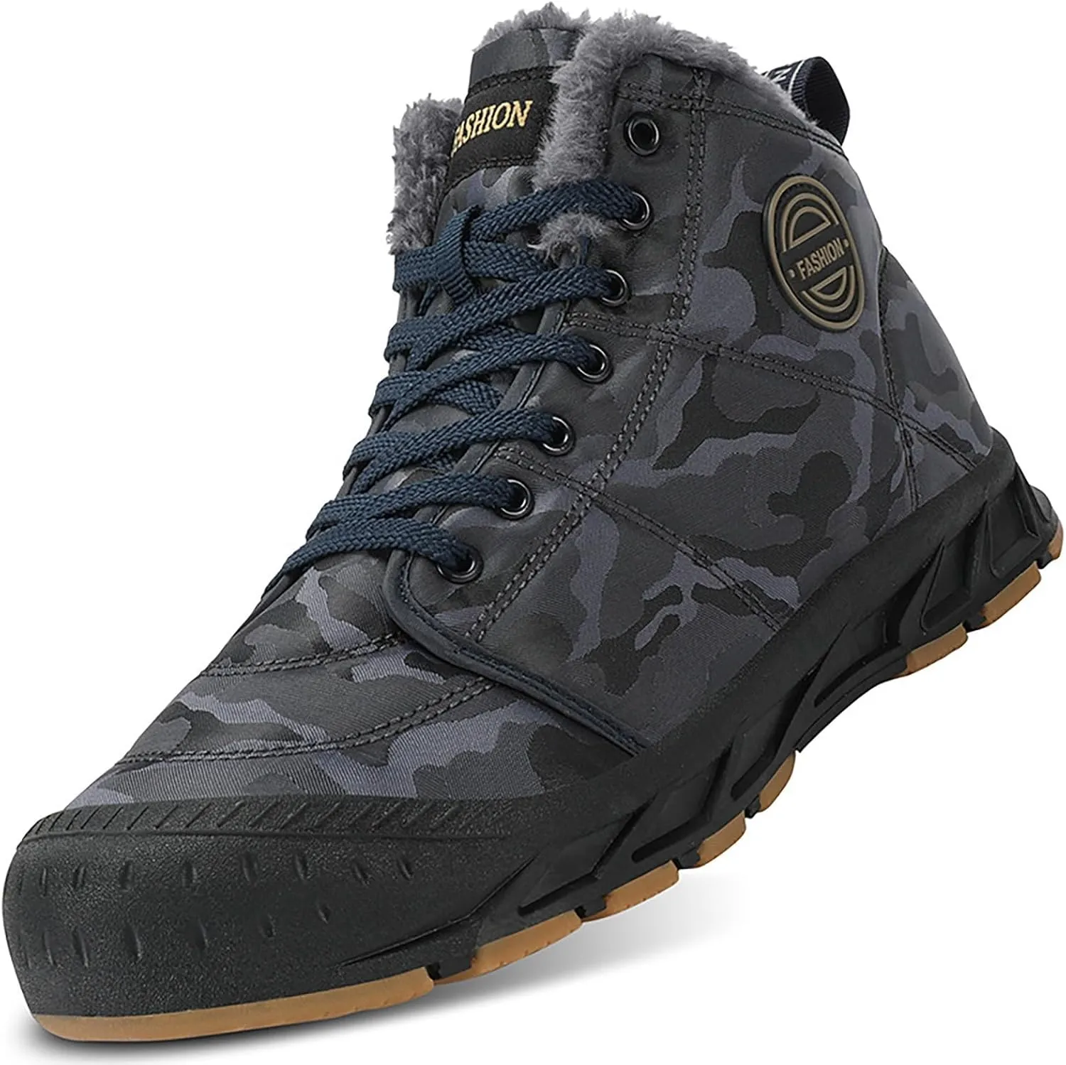 Men New Large Size Plush Thermal Non Slip Camo Snow Boots Outdoor Adventure Camping Mountaineering Boots Mid Rain Boot