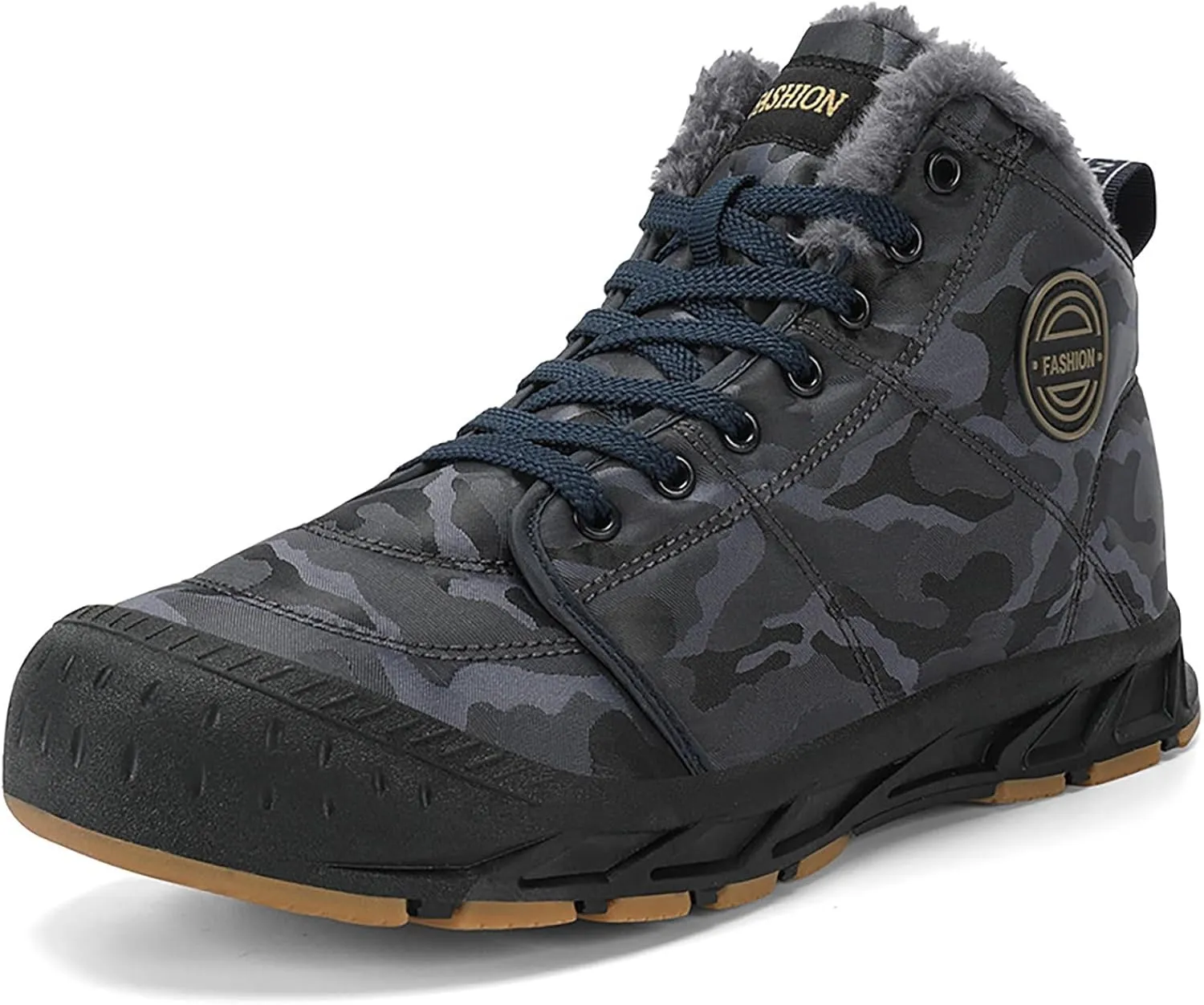 Men New Large Size Plush Thermal Non Slip Camo Snow Boots Outdoor Adventure Camping Mountaineering Boots Mid Rain Boot