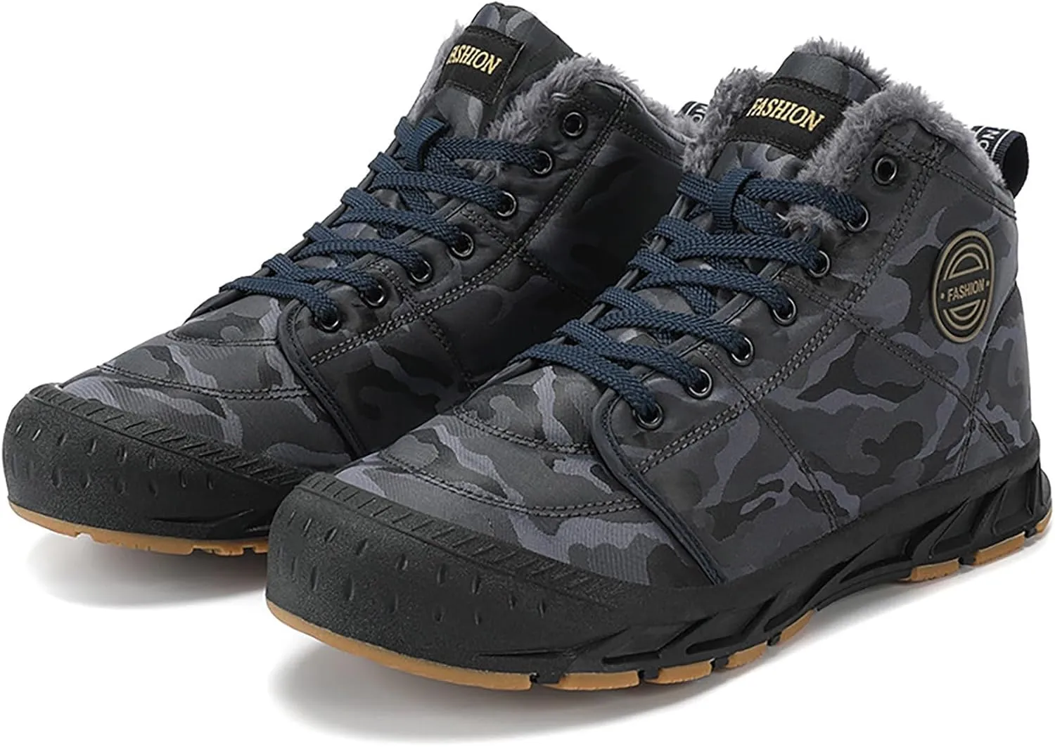 Men New Large Size Plush Thermal Non Slip Camo Snow Boots Outdoor Adventure Camping Mountaineering Boots Mid Rain Boot