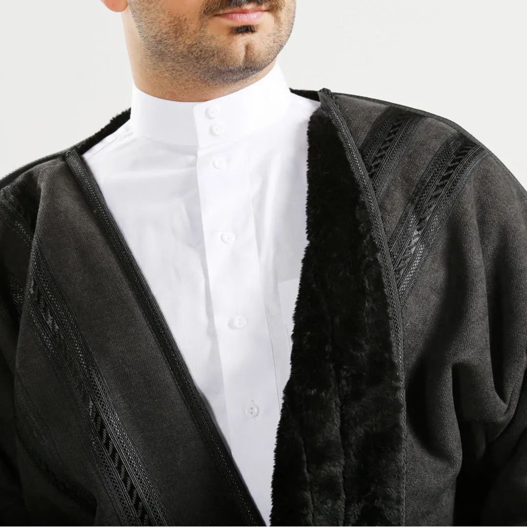 Men's Abaya with Fur Lined/ black -7909
