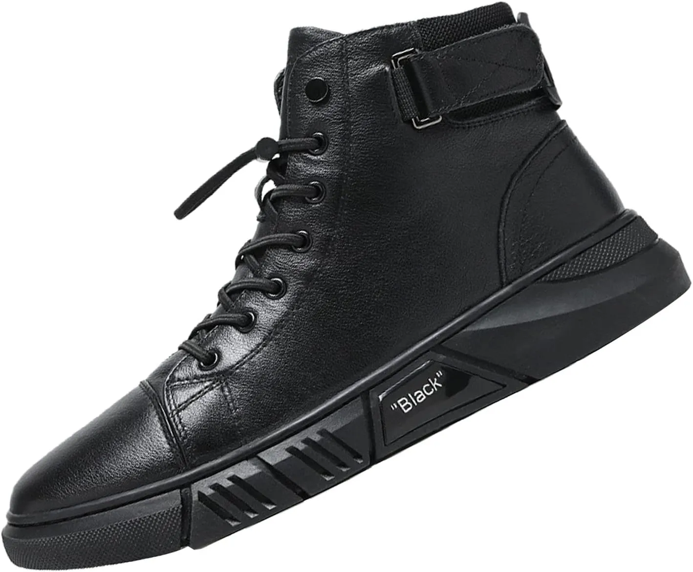 Men's Black Italian High-Top Casual Leather Boots,Round Toe Waterproof Non-slip Shock-absorbing Business Ankle Booties