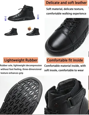 Men's Black Italian High-Top Casual Leather Boots,Round Toe Waterproof Non-slip Shock-absorbing Business Ankle Booties