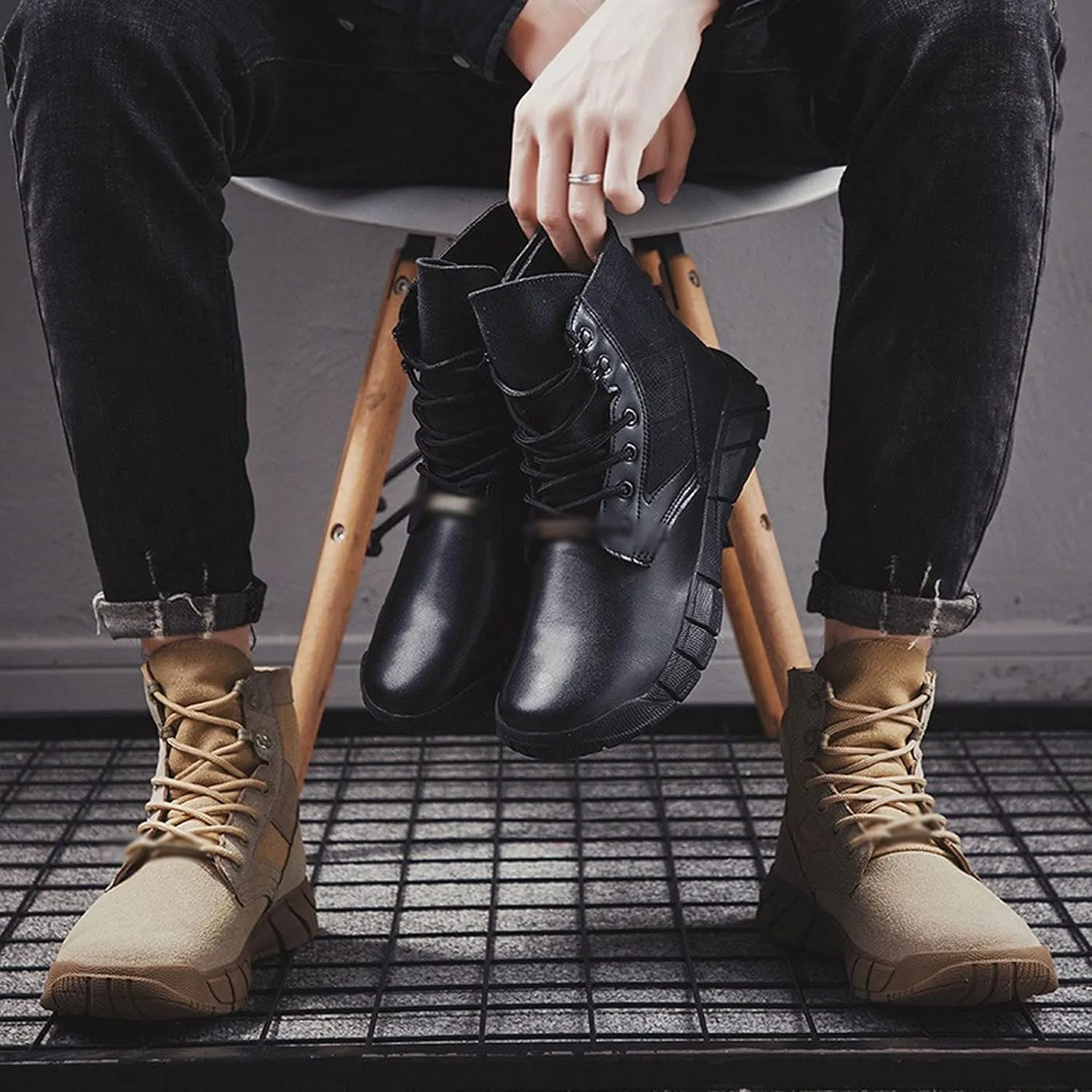 Mens Boots Autumn Winter Warm Plush Men's Boots Suede Leather Snow Boots Non-slip Working Boots Outdoor Ankle Boots