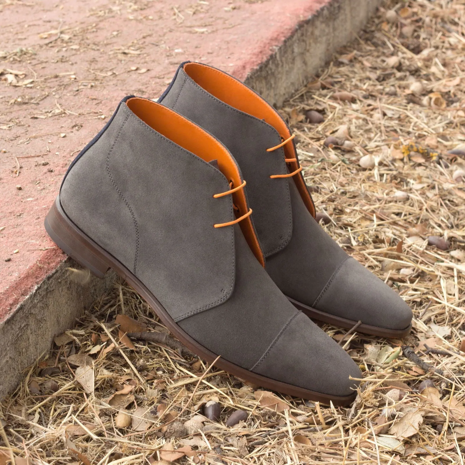 Men's Chukka Leather Boots Wide Plus Size Grey Blue 2491