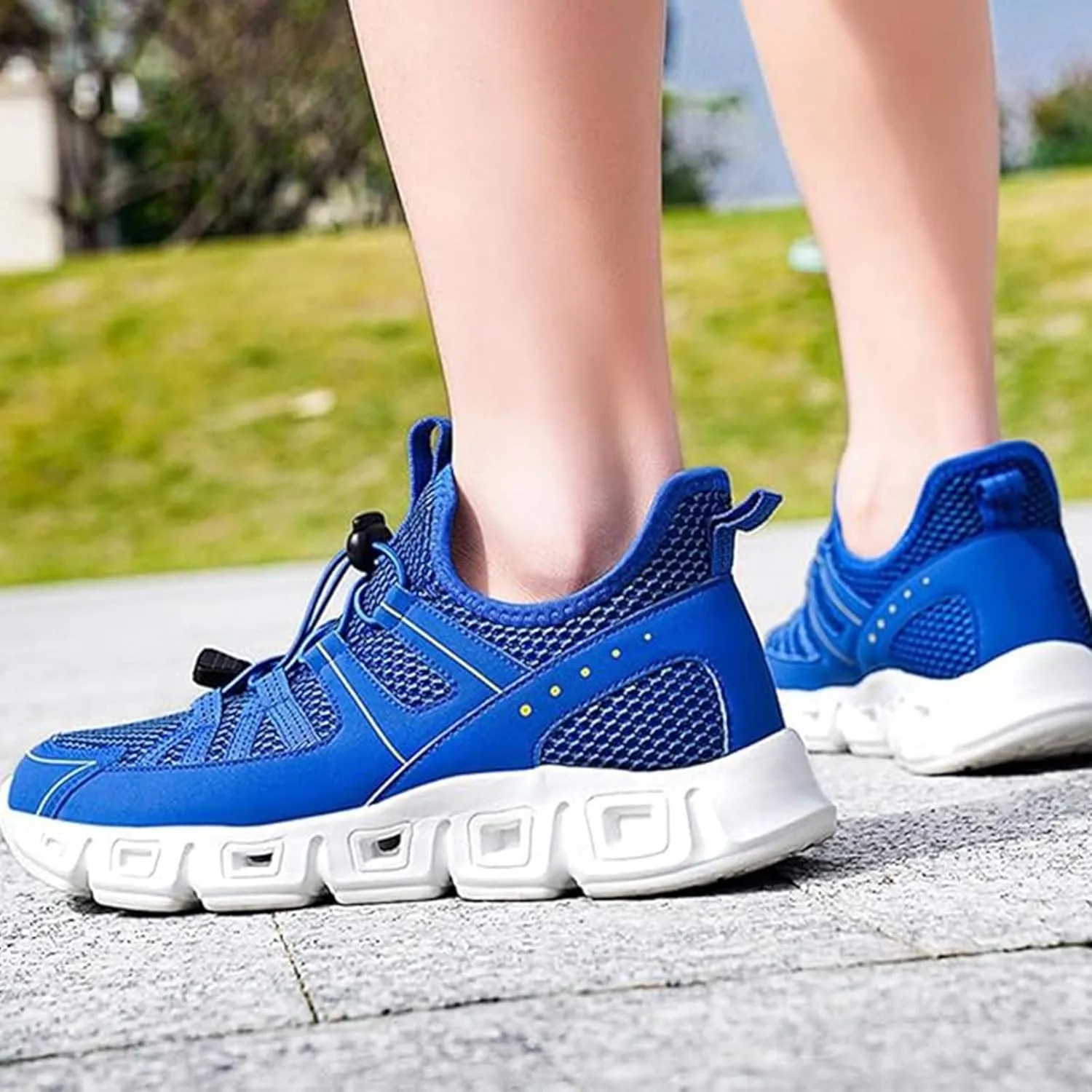 Men's Elastic Strap Trail Running Shoes Breathable Mesh Comfortable Soft Sole Anti-Slip Jogging Training Lightweight Outdoor Hiking Sports Sneakers