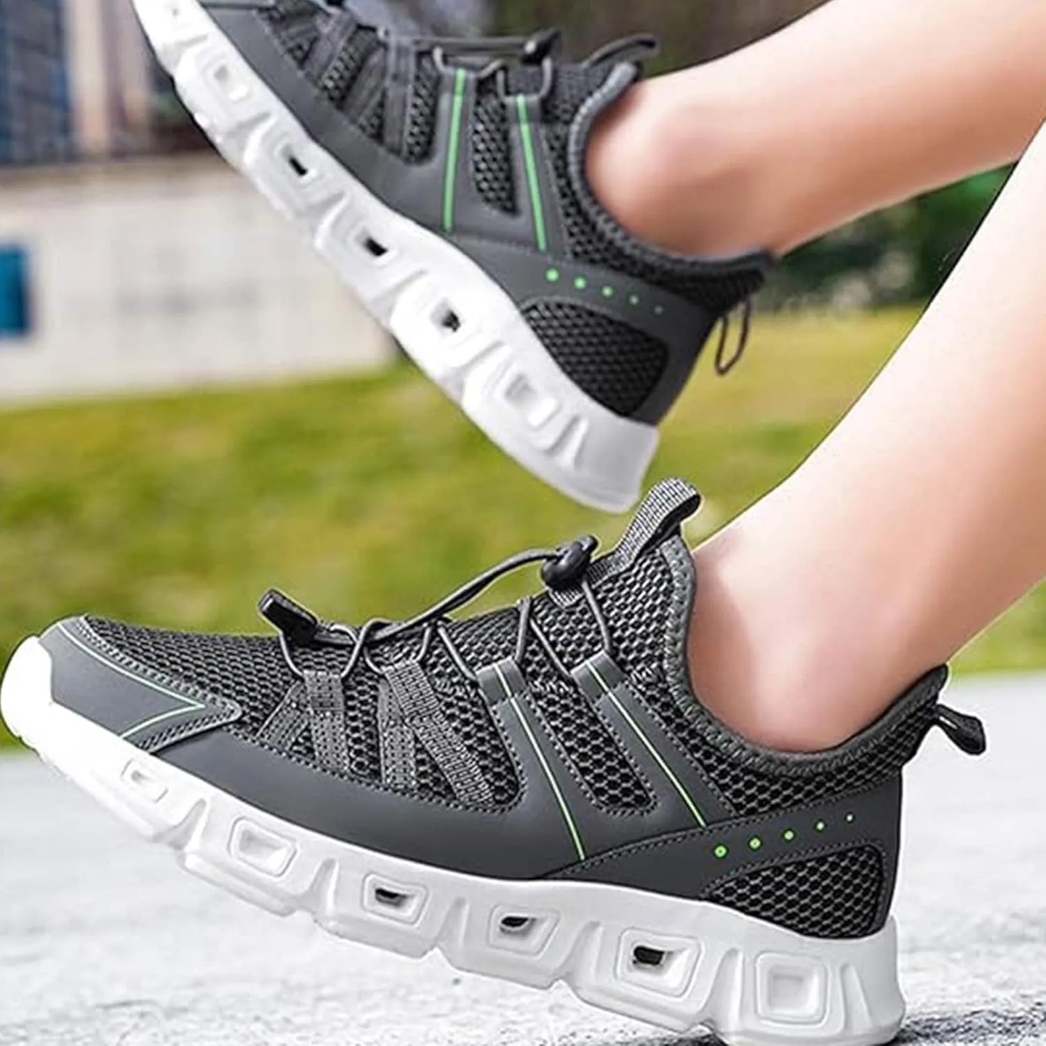 Men's Elastic Strap Trail Running Shoes Breathable Mesh Comfortable Soft Sole Anti-Slip Jogging Training Lightweight Outdoor Hiking Sports Sneakers