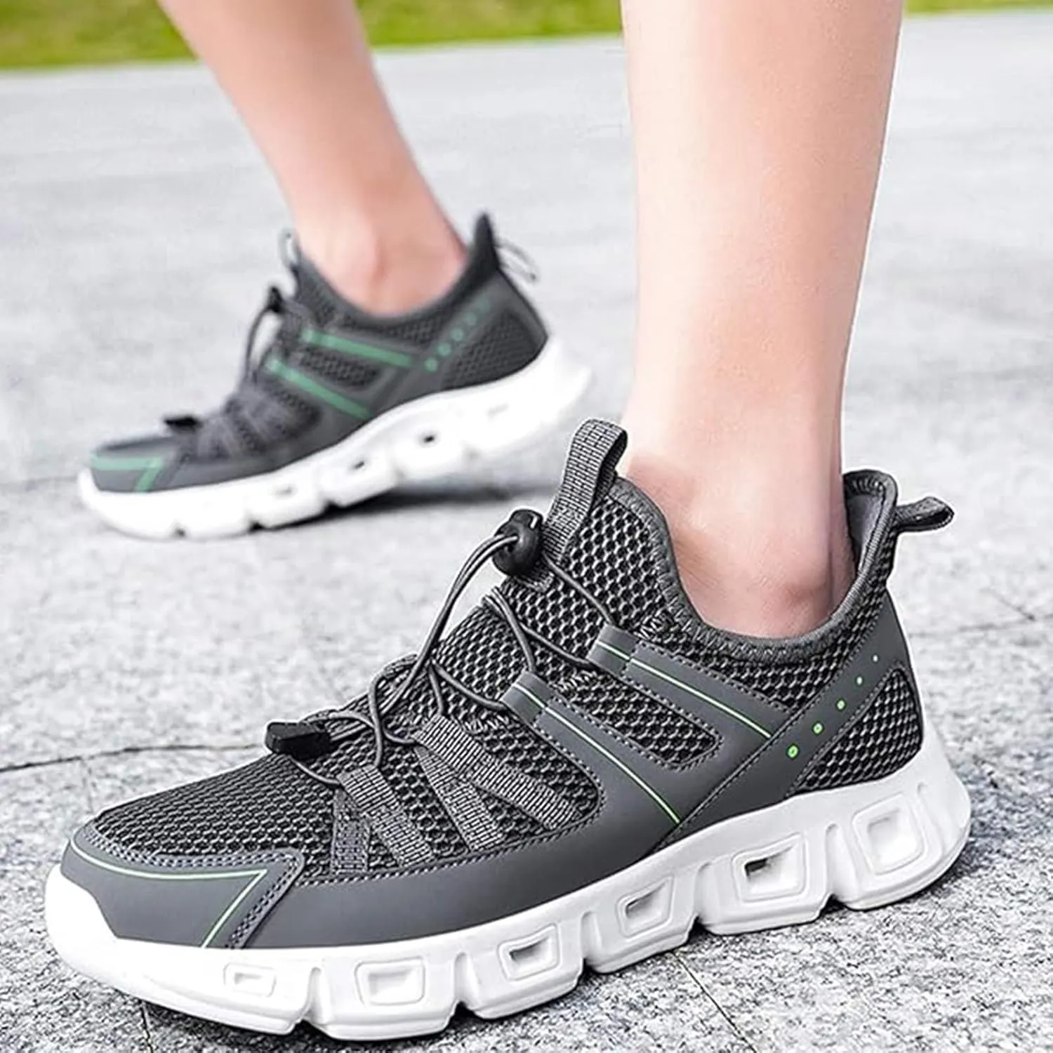 Men's Elastic Strap Trail Running Shoes Breathable Mesh Comfortable Soft Sole Anti-Slip Jogging Training Lightweight Outdoor Hiking Sports Sneakers