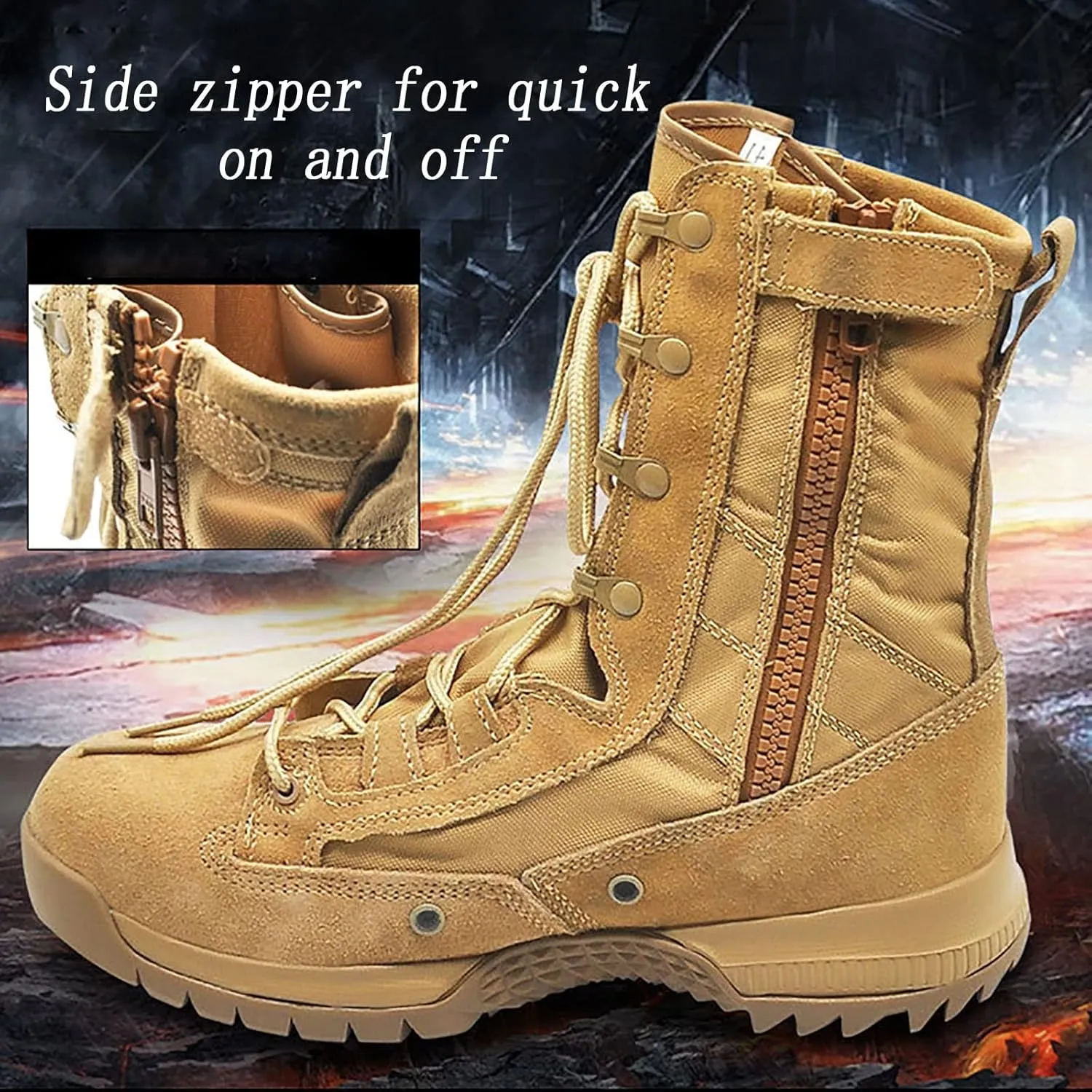 Men's High-top Tactical Military Boots, Spring SummerComfort Durable Sand Suede Leather Desert Boots, Outdoor Lace-Up Sports Breathable Training Shoes