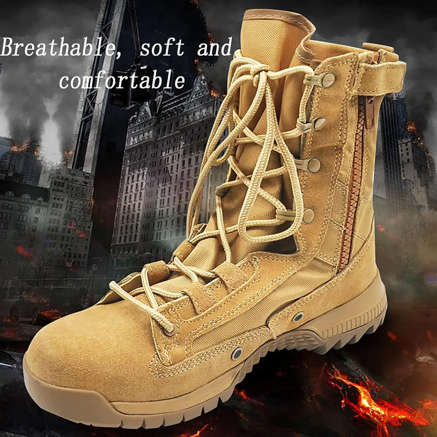 Men's High-top Tactical Military Boots, Spring SummerComfort Durable Sand Suede Leather Desert Boots, Outdoor Lace-Up Sports Breathable Training Shoes