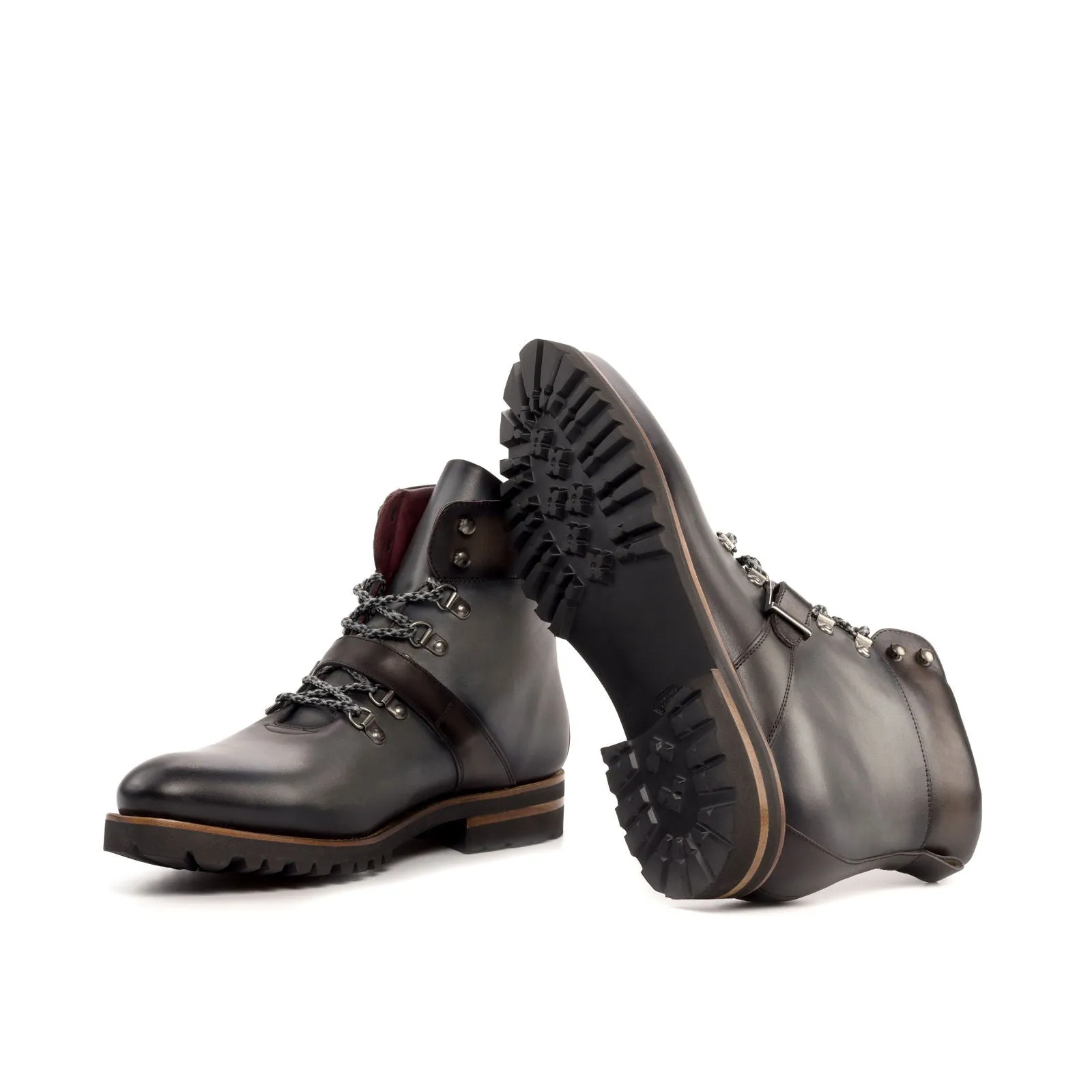 Men's Hiking Leather Boots Wide Plus Size Grey Dark Brown 5193