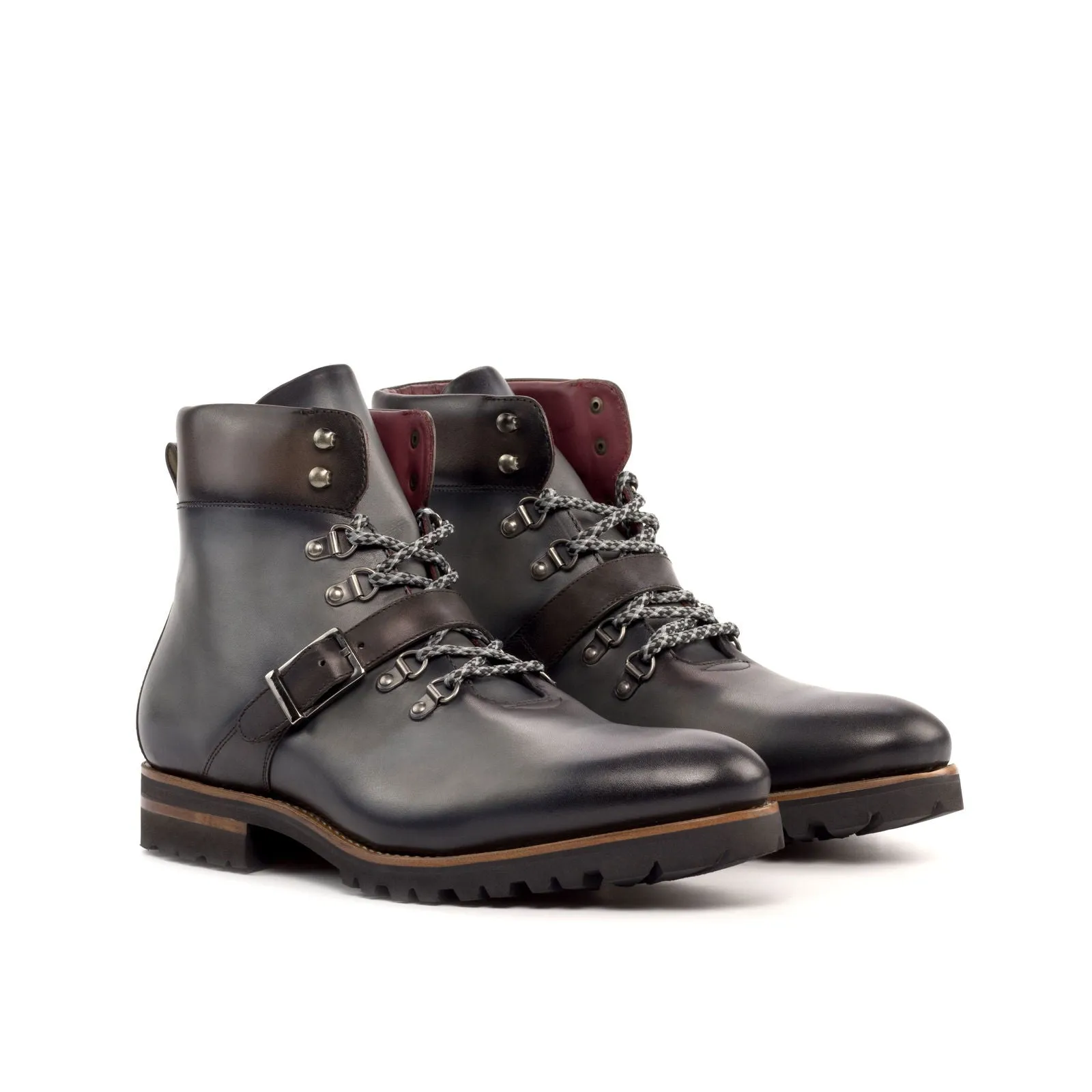 Men's Hiking Leather Boots Wide Plus Size Grey Dark Brown 5193