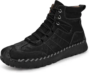 Men's Leather Hand-Sewn Lace-Up Mountaineering Boots Winter Anti-Slip Soft Sole Outdoor Work Military Boots Casual Motorcycle Walking Chukka