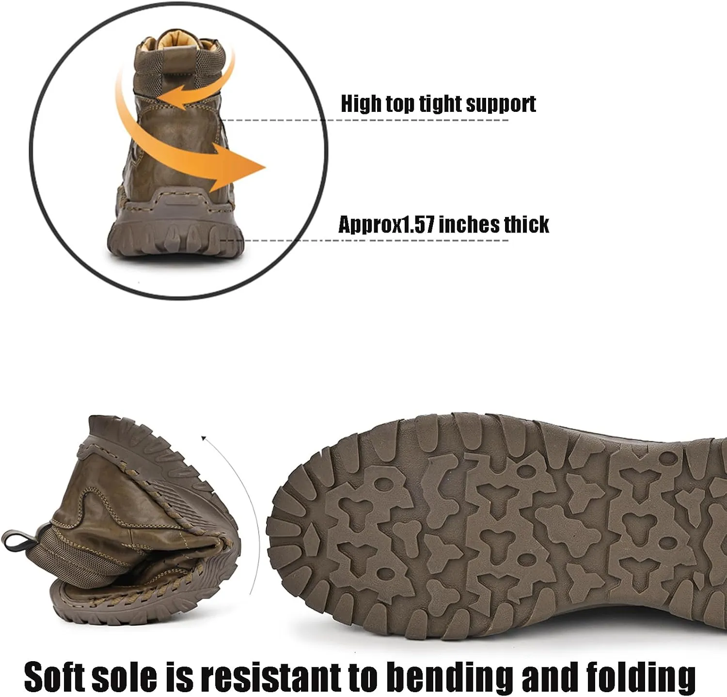 Men's Leather Hand-Sewn Lace-Up Mountaineering Boots Winter Anti-Slip Soft Sole Outdoor Work Military Boots Casual Motorcycle Walking Chukka
