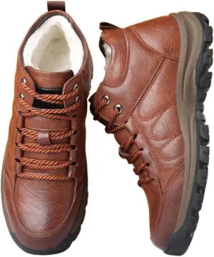 Mens Leather Snow Boots, Non Slip Warm Shoes Hiking Winter Lightweight Outdoor Boots Running Boots for Men