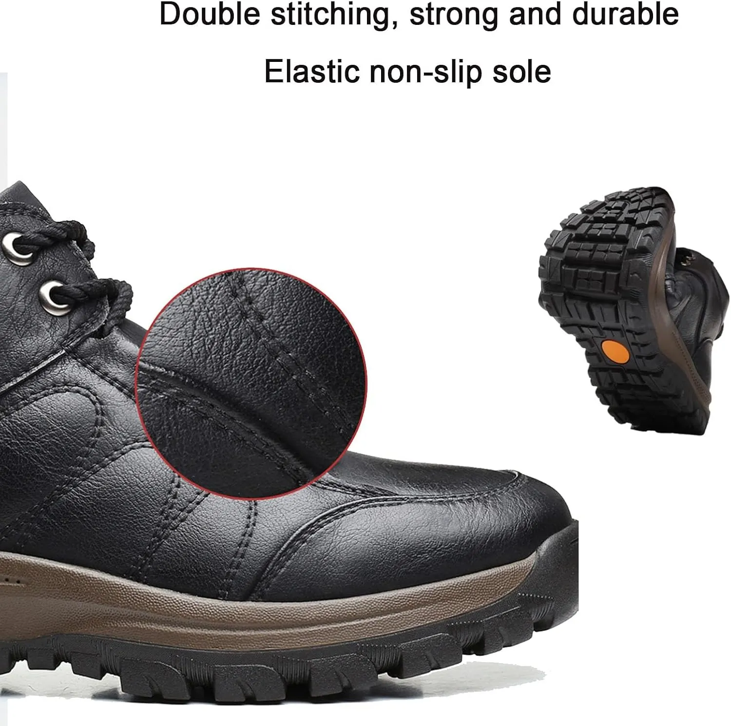 Mens Leather Snow Boots, Non Slip Warm Shoes Hiking Winter Lightweight Outdoor Boots Running Boots for Men