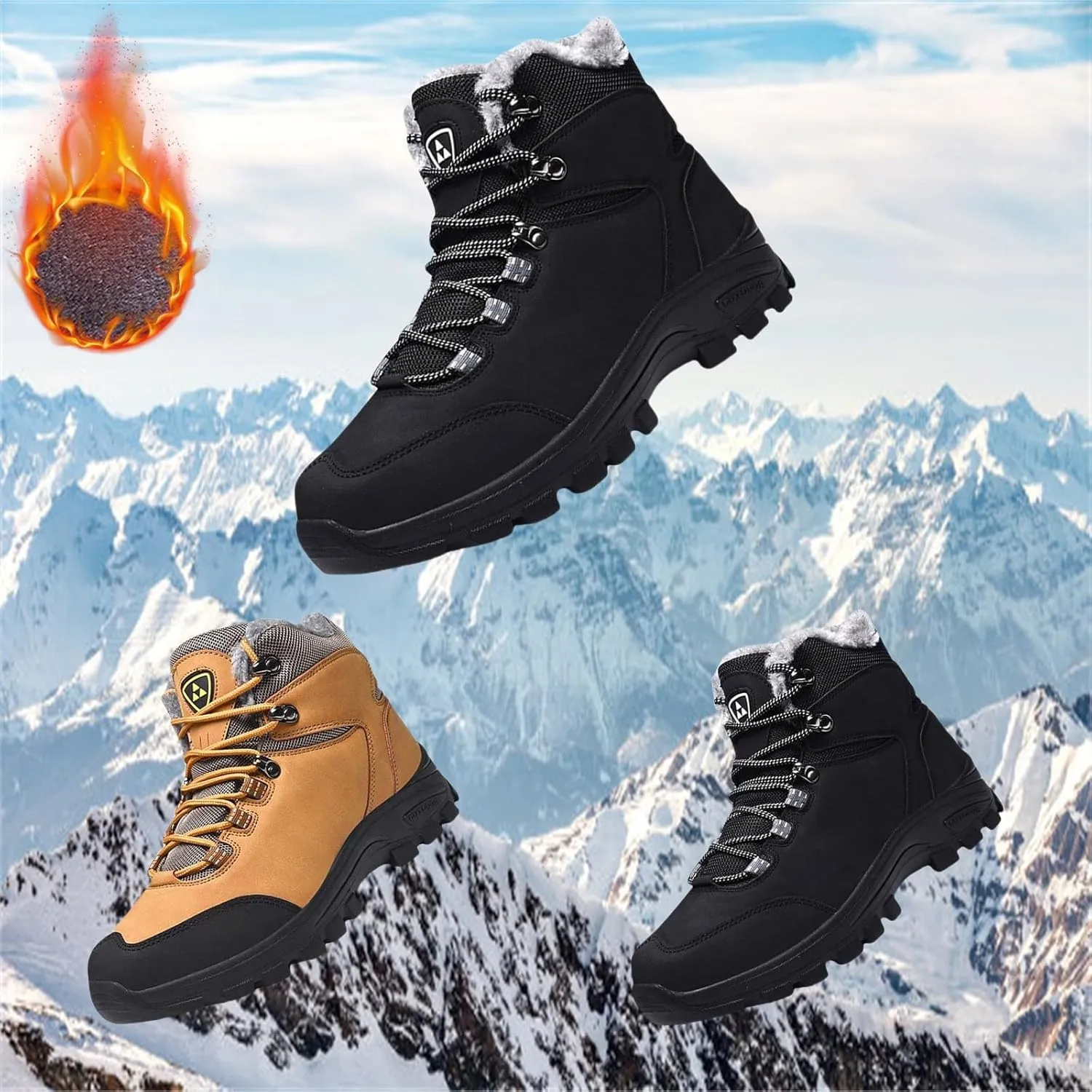 Mens Lightweight Snow Boots Winter Anti-Slip Ankle Booties Waterproof Slip On Plush Lined Sneaker Thermal Boots