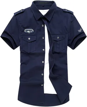 Men's Military Navy Blue Button Down Short Sleeve Tactical Shirt